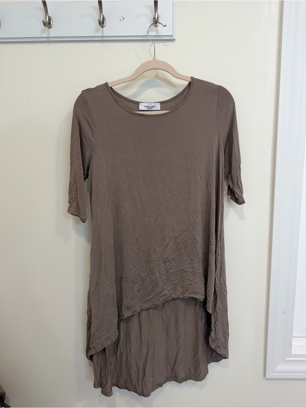 Carly Jean Los Angeles Taupe Asymmetric Tunic Top